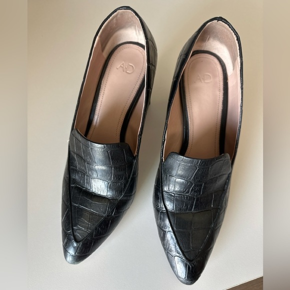 Ad & Daughter Esmea Black Croc-Embossed Leather Block Heel Pumps – Size 10 - Picture 11 of 12